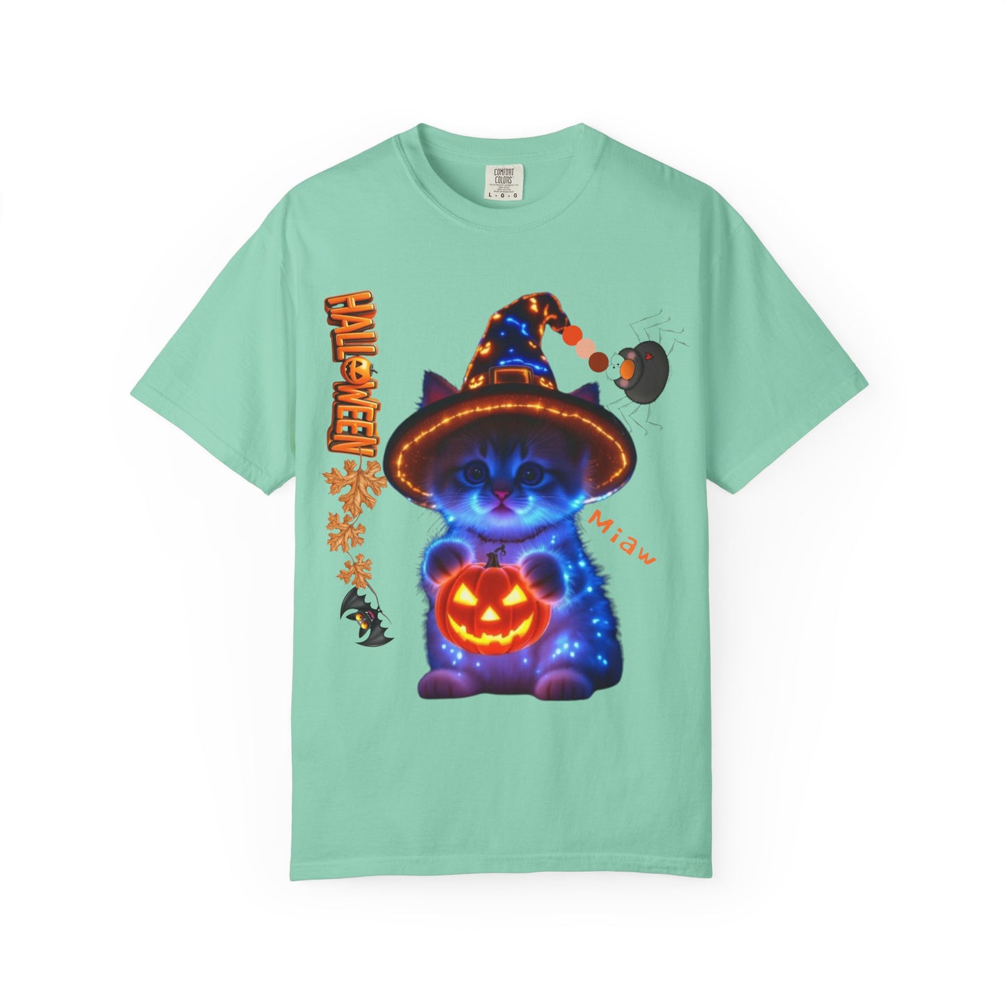 Halloween Cat T-Shirt, Unisex Garment-Dyed Tee, Cute Halloween Shirt, Spooky Cat Apparel, Fall Festival Top, Cat Lover Gift