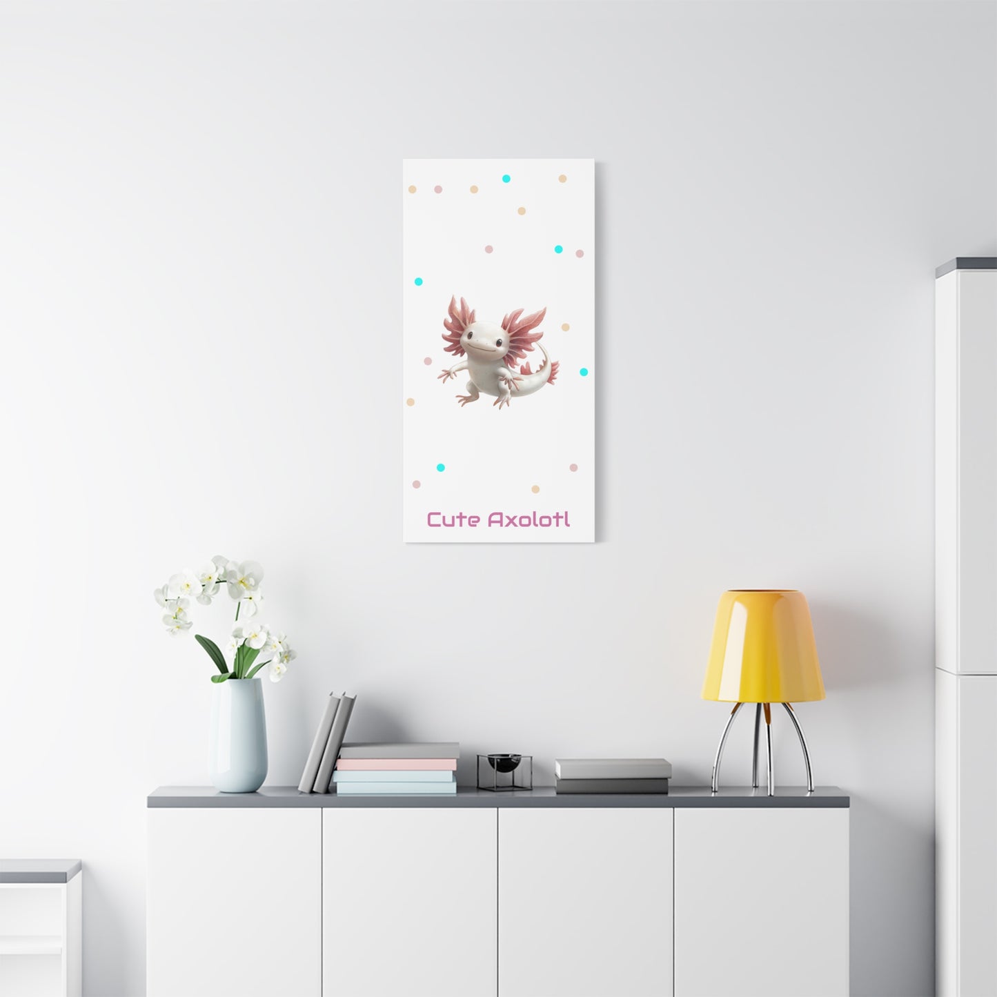 Whimsical Axolotl Canvas Art, Nursery Decor, Cute Wall Art, Kid's Room Decoration, Gift for Animal Lovers, Playful Home Accent
