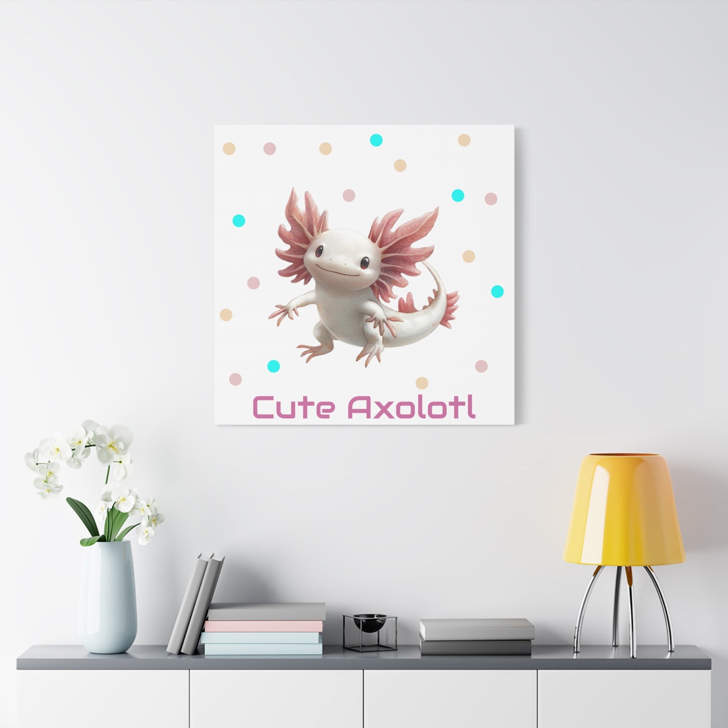 Whimsical Axolotl Canvas Art, Nursery Decor, Cute Wall Art, Kid's Room Decoration, Gift for Animal Lovers, Playful Home Accent