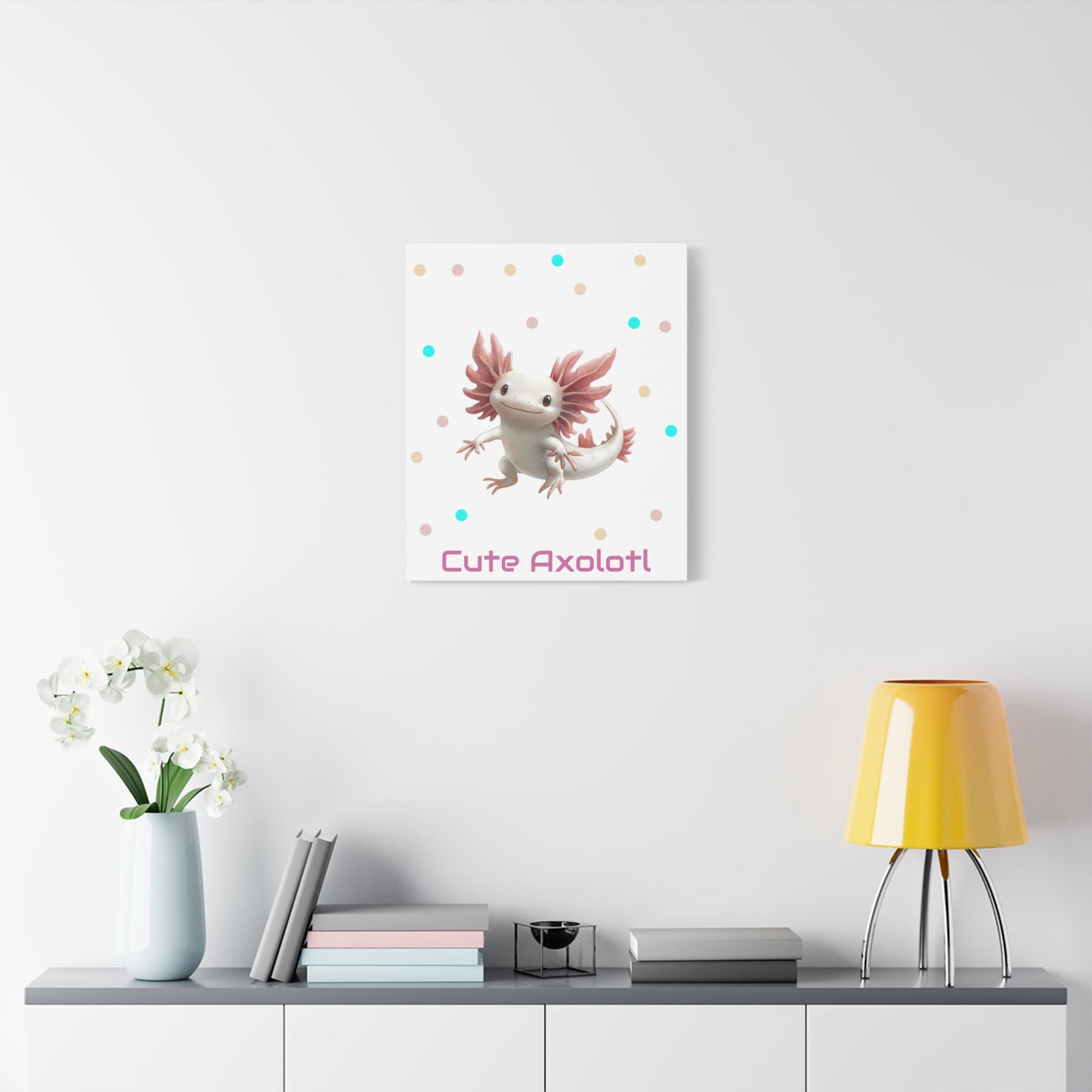 Whimsical Axolotl Canvas Art, Nursery Decor, Cute Wall Art, Kid's Room Decoration, Gift for Animal Lovers, Playful Home Accent