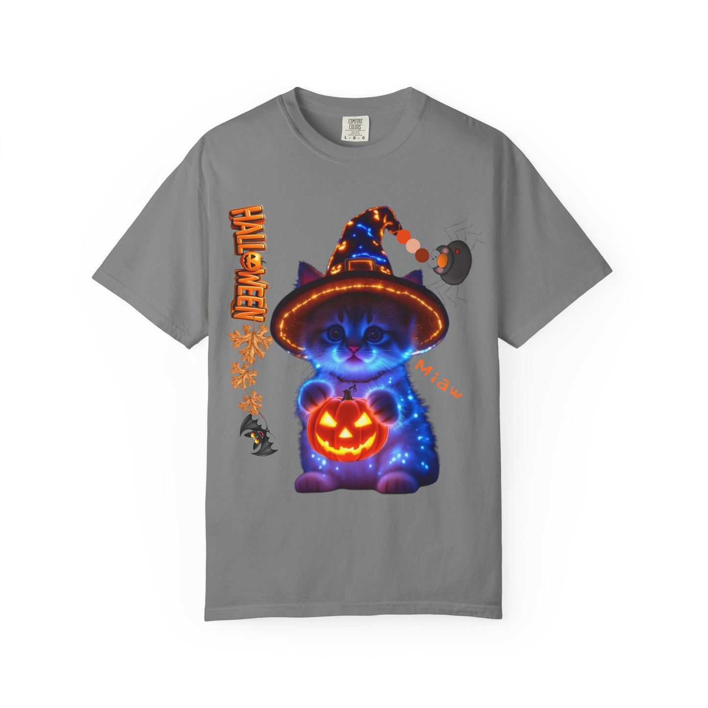 Halloween Cat T-Shirt, Unisex Garment-Dyed Tee, Cute Halloween Shirt, Spooky Cat Apparel, Fall Festival Top, Cat Lover Gift