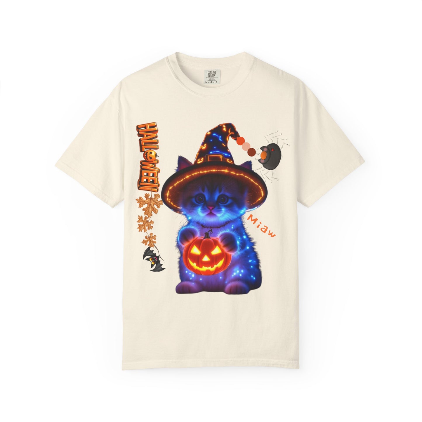 Halloween Cat T-Shirt, Unisex Garment-Dyed Tee, Cute Halloween Shirt, Spooky Cat Apparel, Fall Festival Top, Cat Lover Gift