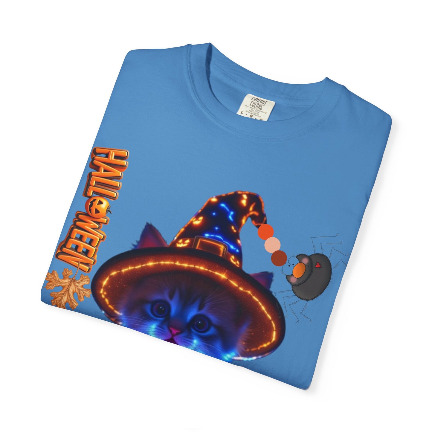 Halloween Cat T-Shirt, Unisex Garment-Dyed Tee, Cute Halloween Shirt, Spooky Cat Apparel, Fall Festival Top, Cat Lover Gift