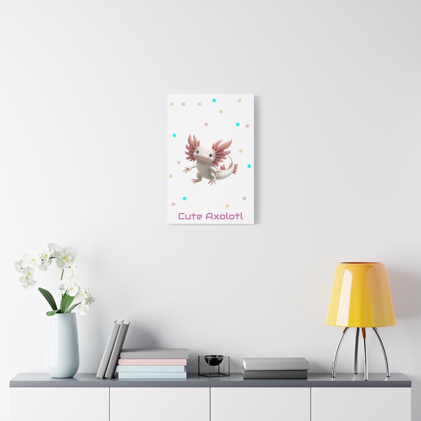 Whimsical Axolotl Canvas Art, Nursery Decor, Cute Wall Art, Kid's Room Decoration, Gift for Animal Lovers, Playful Home Accent