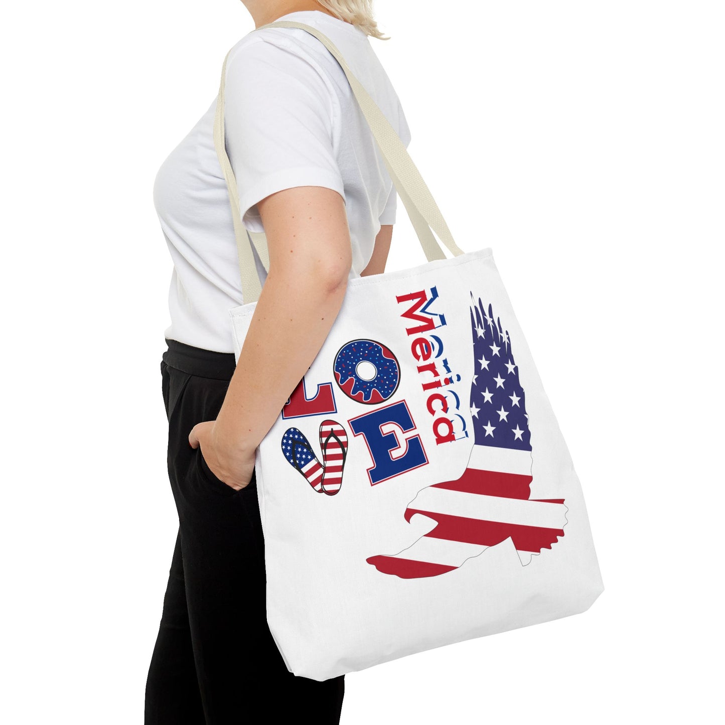 Patriotic Eagle Tote Bag - USA Flag Design, Reusable Shopping Bag, Beach Bag, Gift for Independence Day, Eco-Friendly Carryall