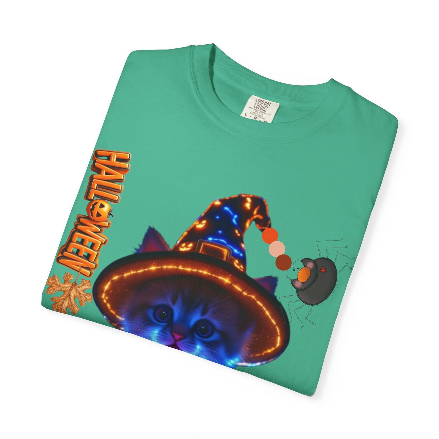Halloween Cat T-Shirt, Unisex Garment-Dyed Tee, Cute Halloween Shirt, Spooky Cat Apparel, Fall Festival Top, Cat Lover Gift