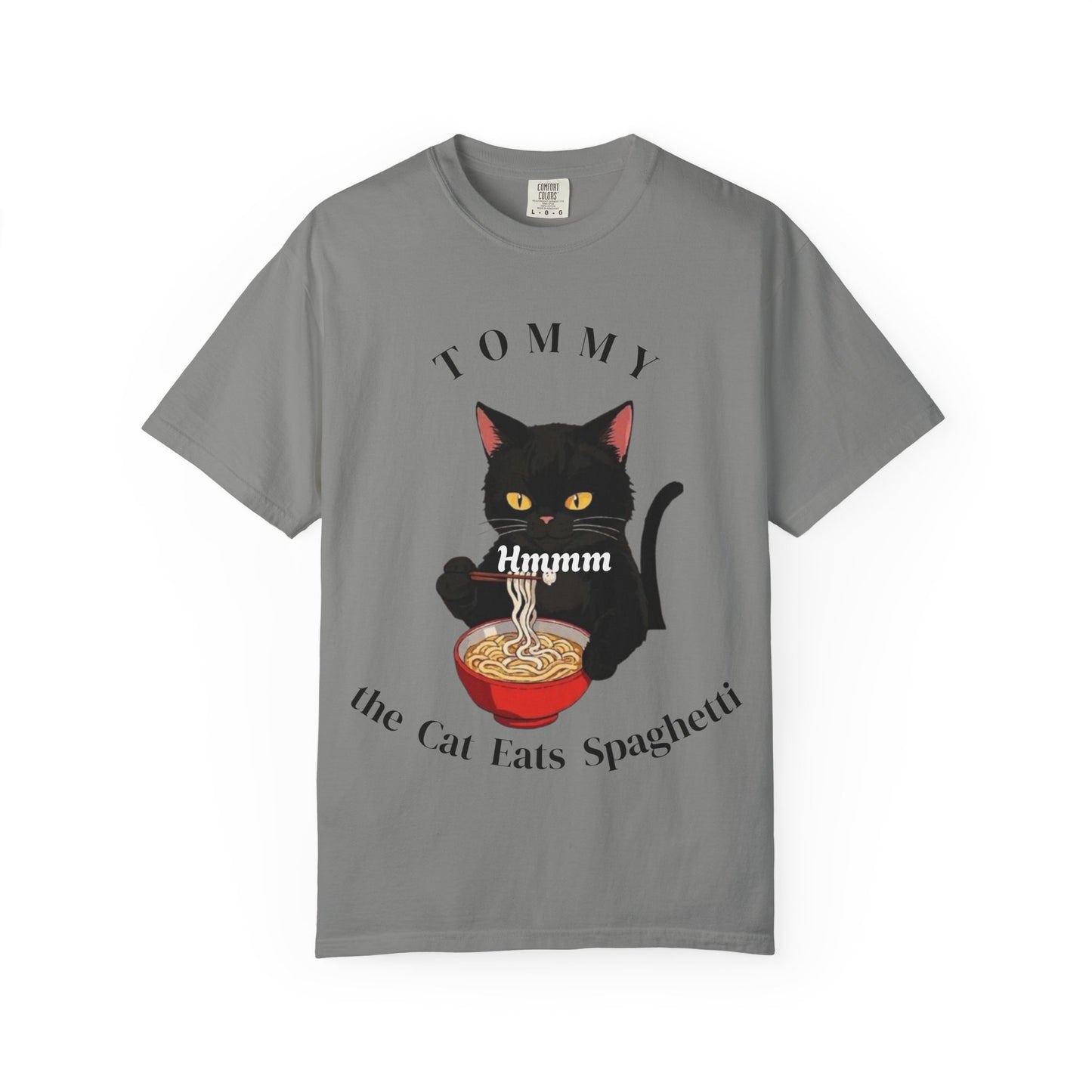 Funny Cat T-Shirt - Tommy the Cat Eats Spaghetti, Gift for Cat Lovers, Cute Pet Apparel, Relaxed Summer Tee, Cat-Themed Clothing