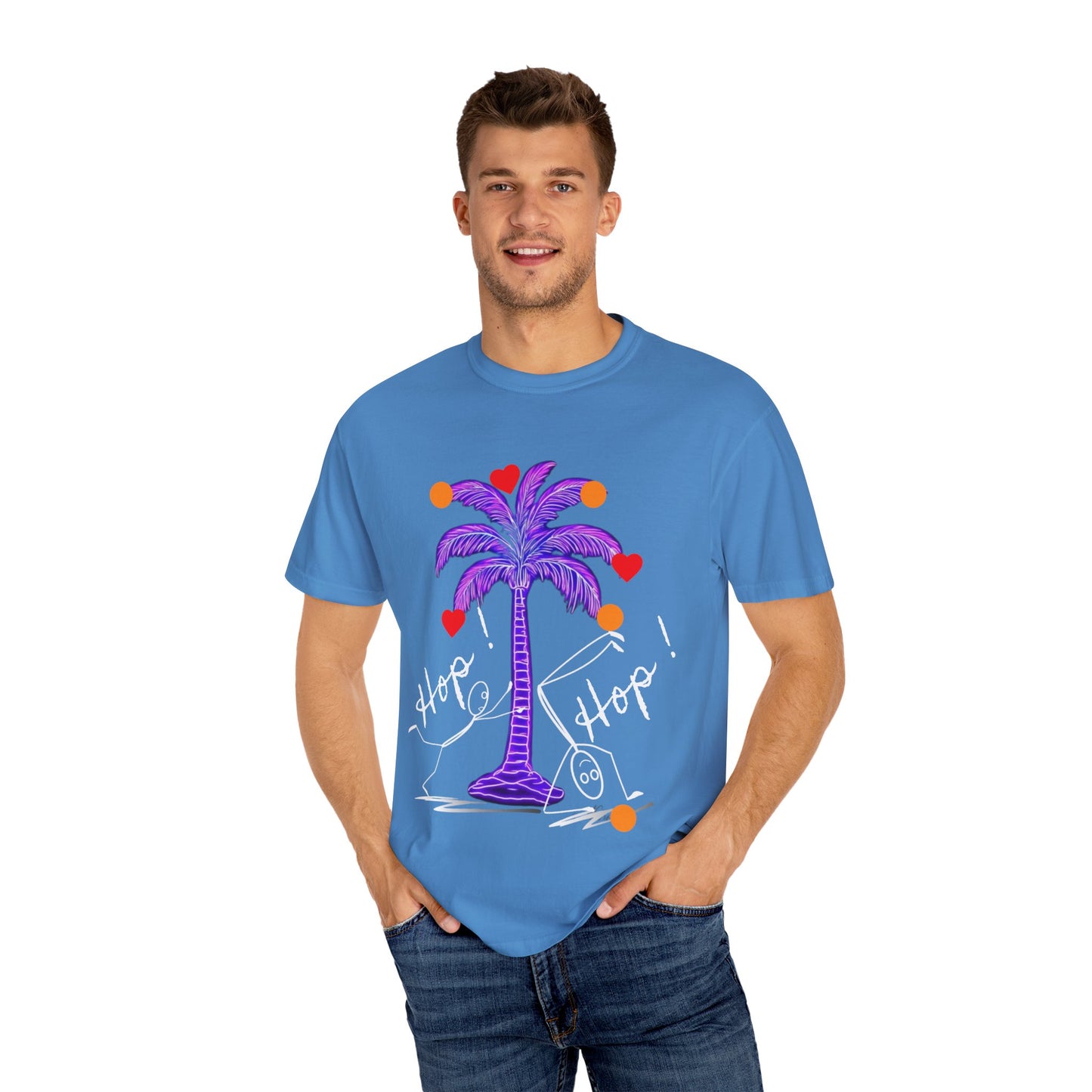 Hop! Palm T-Shirt, Summer Vibes, Beachwear, Casual Style, Gift for Friends, Travel Essential