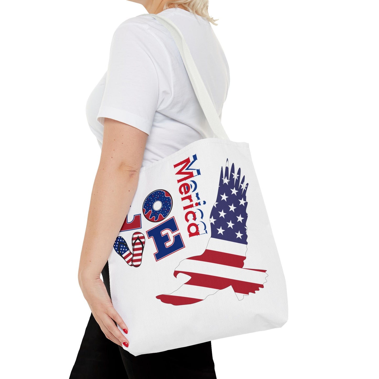 Patriotic Eagle Tote Bag - USA Flag Design, Reusable Shopping Bag, Beach Bag, Gift for Independence Day, Eco-Friendly Carryall