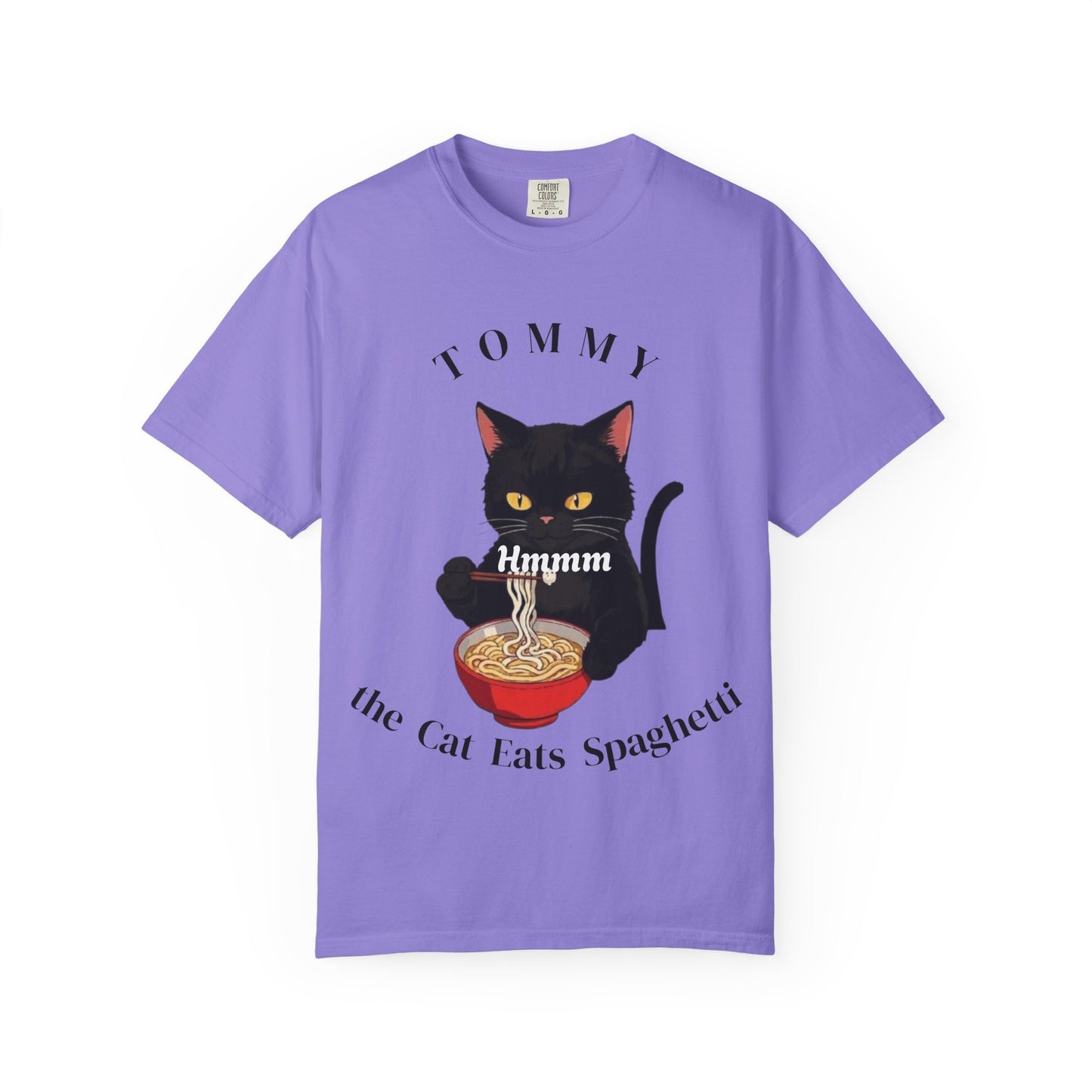 Funny Cat T-Shirt - Tommy the Cat Eats Spaghetti, Gift for Cat Lovers, Cute Pet Apparel, Relaxed Summer Tee, Cat-Themed Clothing