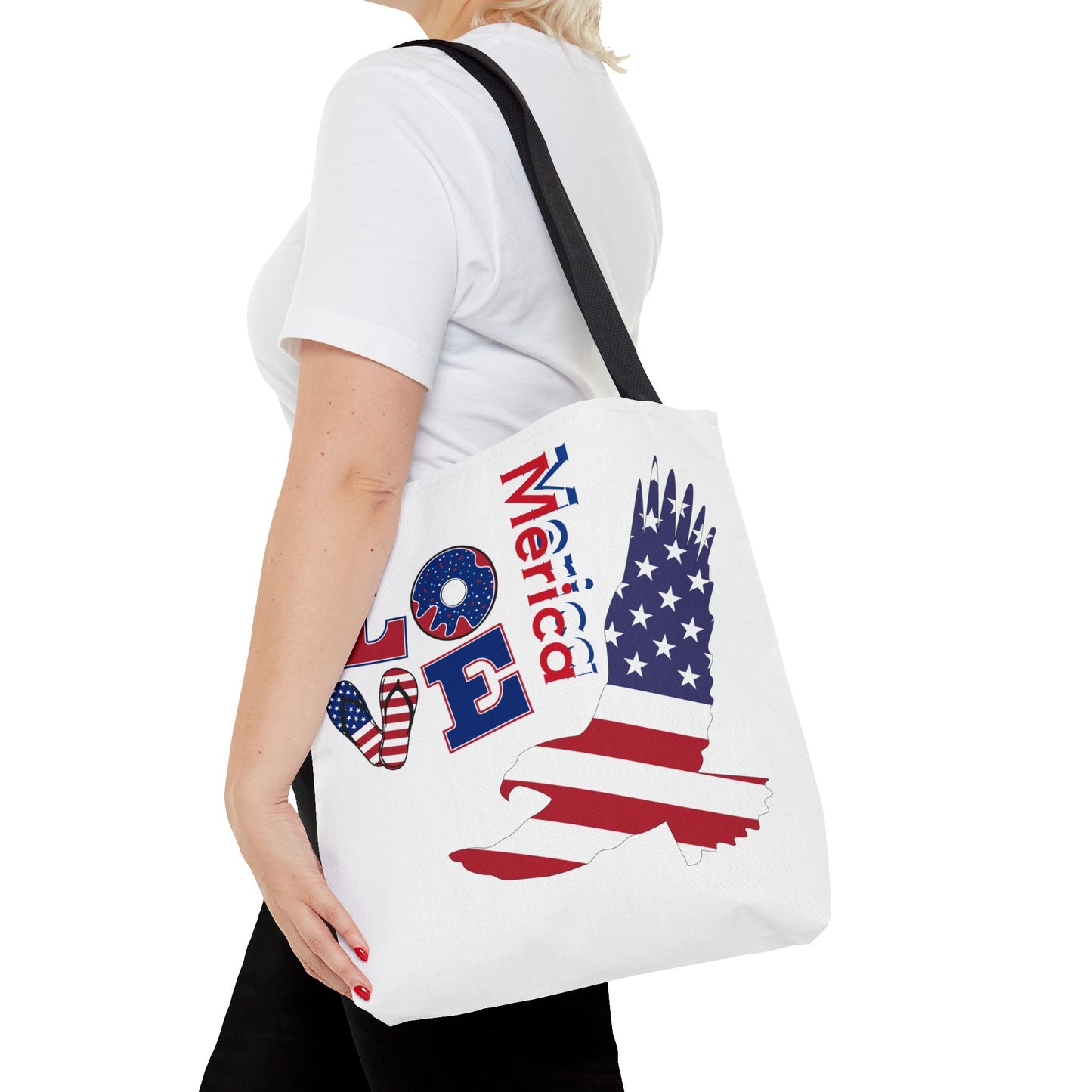 Patriotic Eagle Tote Bag - USA Flag Design, Reusable Shopping Bag, Beach Bag, Gift for Independence Day, Eco-Friendly Carryall
