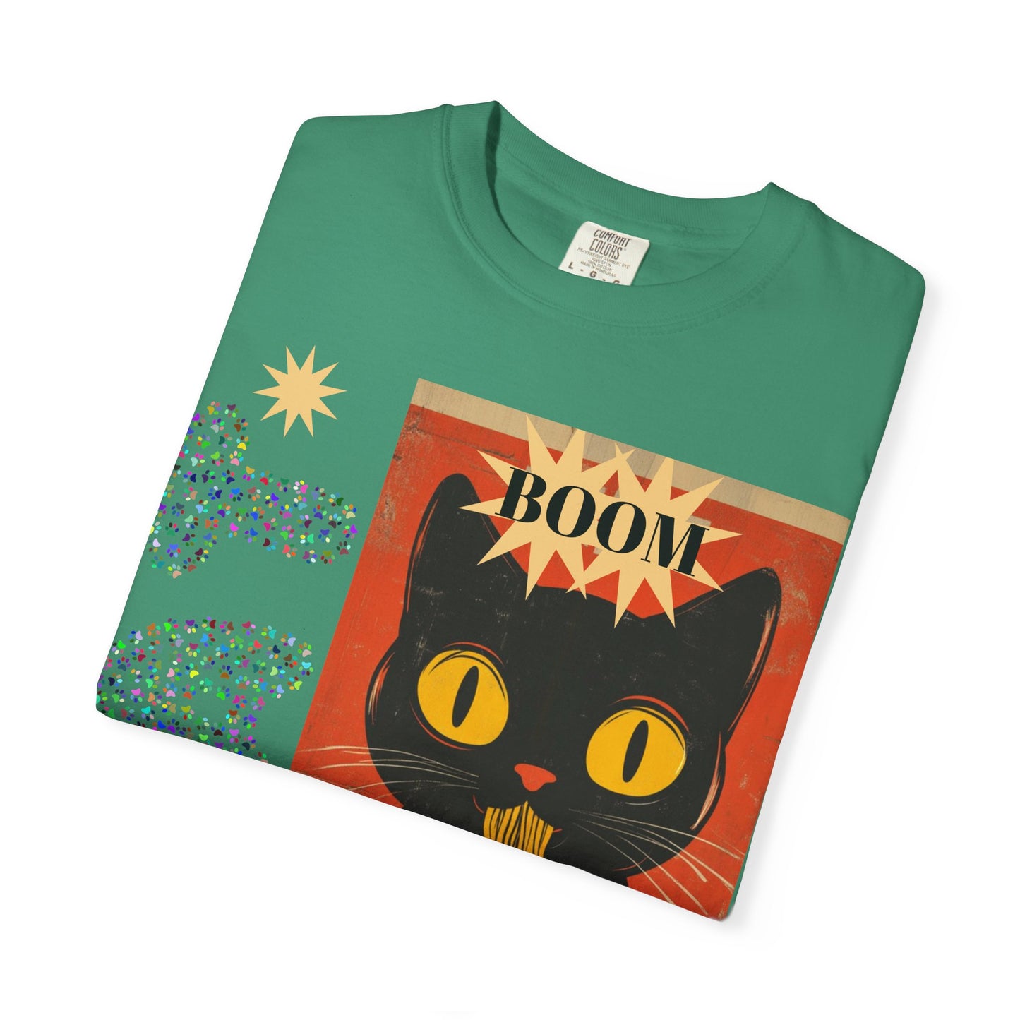 Boom Cat. Retro Cat Graphic T-Shirt, Cute Cat Tee for Food Lovers, Unique Gift for Cat Lovers, Fun Casual Wear, Vintage Style Shirt