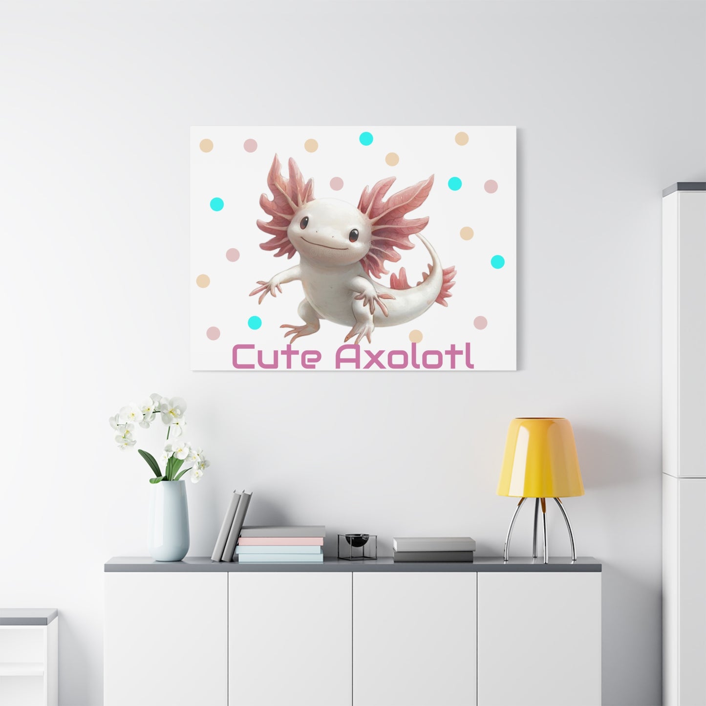 Whimsical Axolotl Canvas Art, Nursery Decor, Cute Wall Art, Kid's Room Decoration, Gift for Animal Lovers, Playful Home Accent