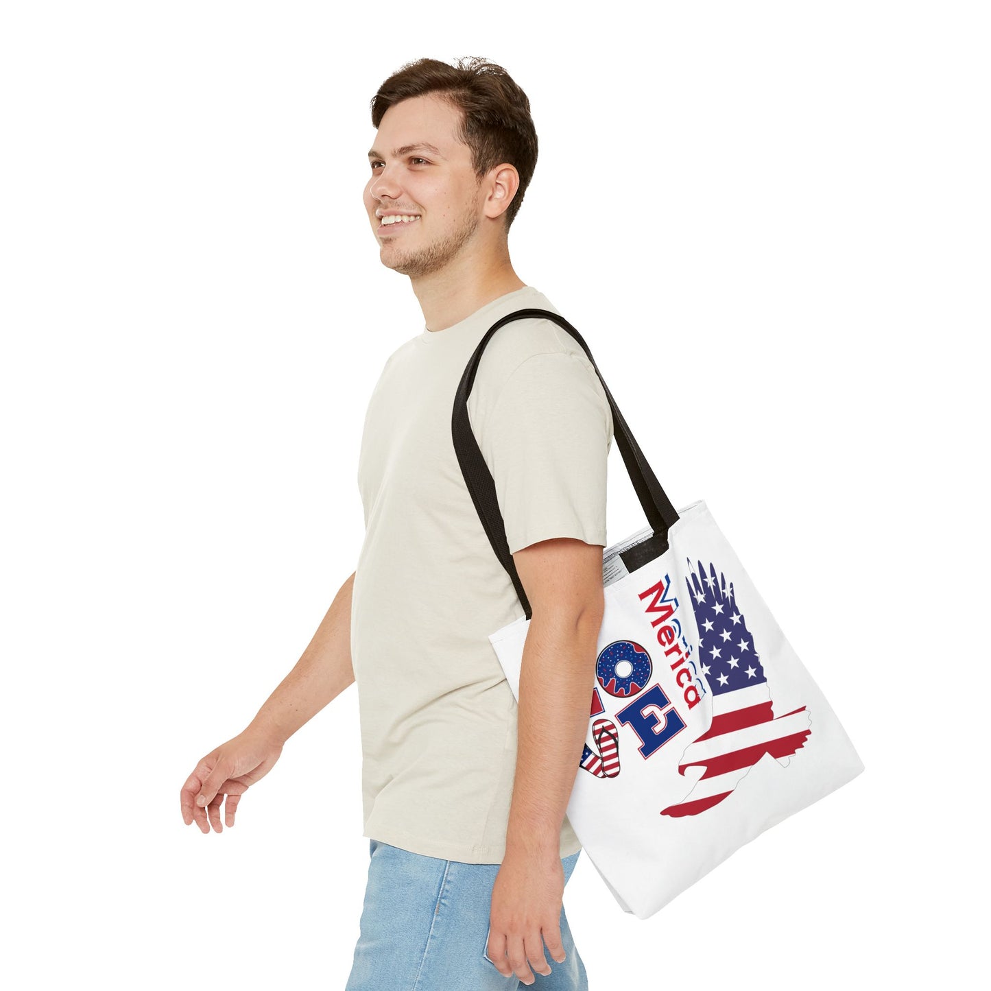 Patriotic Eagle Tote Bag - USA Flag Design, Reusable Shopping Bag, Beach Bag, Gift for Independence Day, Eco-Friendly Carryall