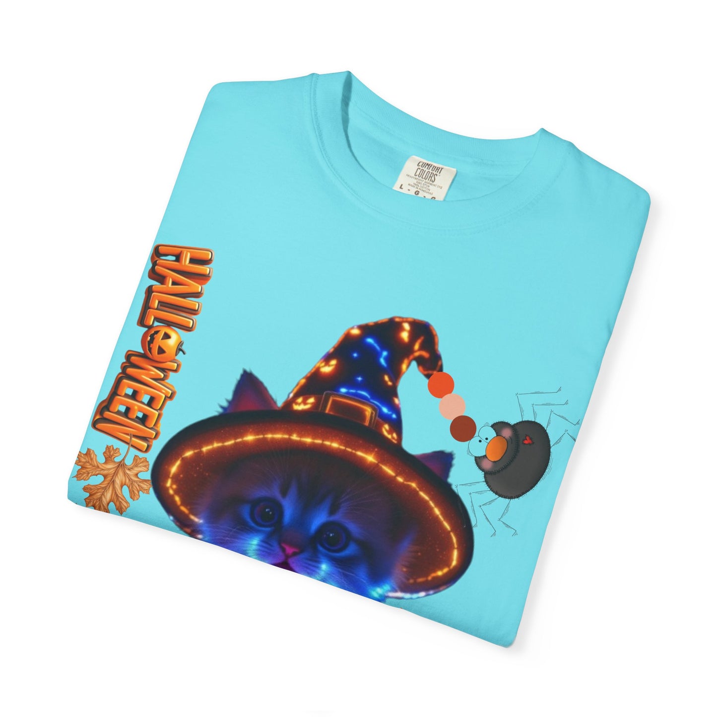 Halloween Cat T-Shirt, Unisex Garment-Dyed Tee, Cute Halloween Shirt, Spooky Cat Apparel, Fall Festival Top, Cat Lover Gift