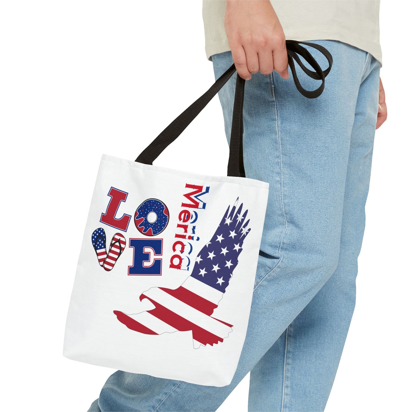 Patriotic Eagle Tote Bag - USA Flag Design, Reusable Shopping Bag, Beach Bag, Gift for Independence Day, Eco-Friendly Carryall