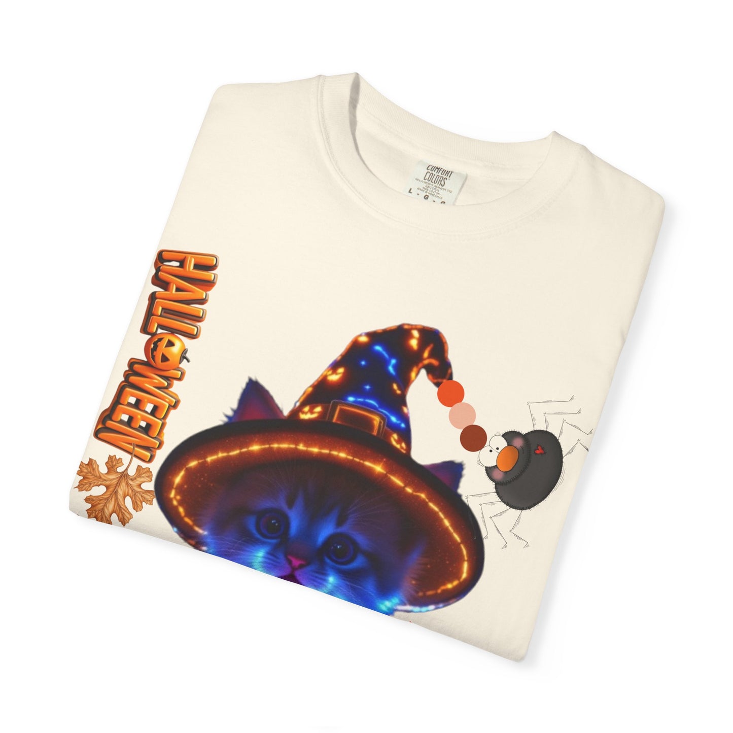 Halloween Cat T-Shirt, Unisex Garment-Dyed Tee, Cute Halloween Shirt, Spooky Cat Apparel, Fall Festival Top, Cat Lover Gift