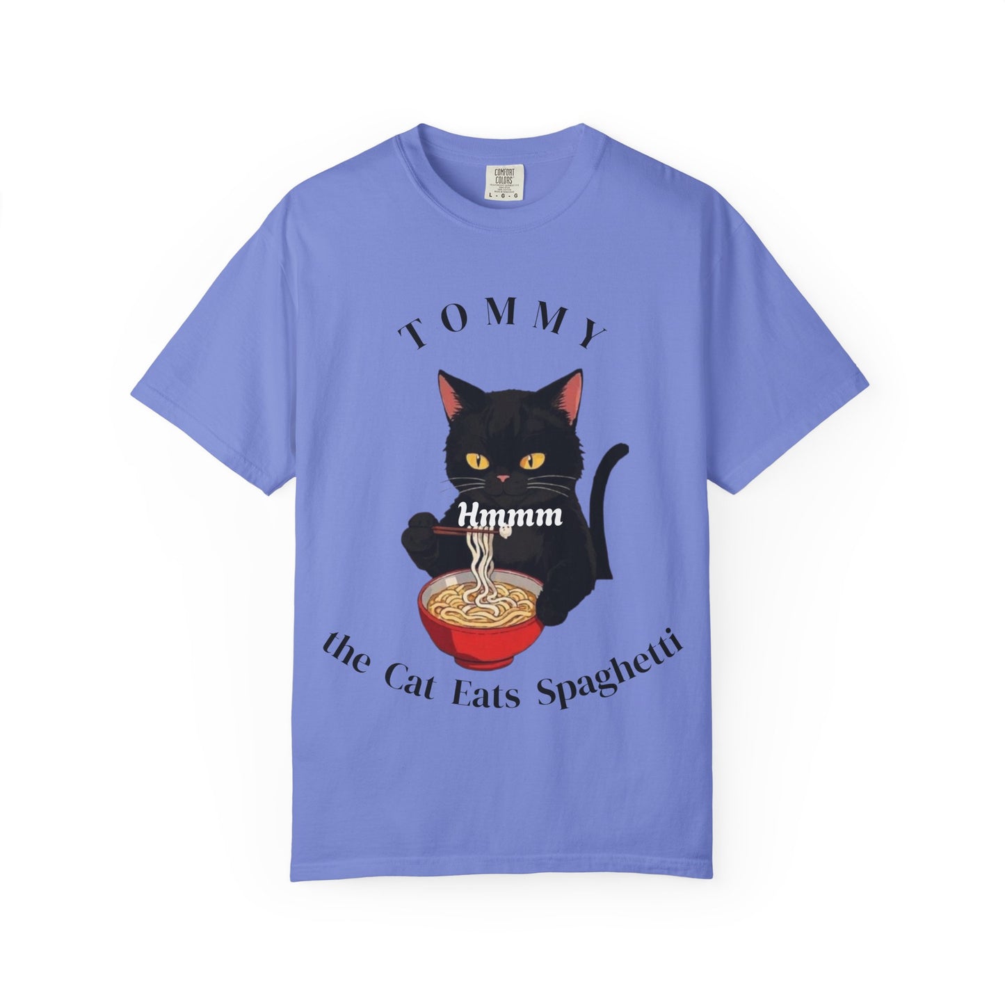 Funny Cat T-Shirt - Tommy the Cat Eats Spaghetti, Gift for Cat Lovers, Cute Pet Apparel, Relaxed Summer Tee, Cat-Themed Clothing