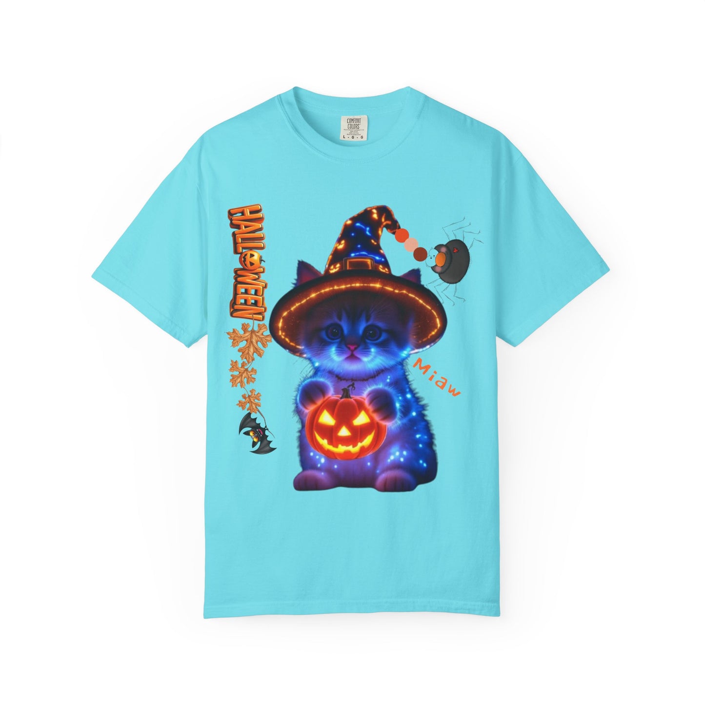 Halloween Cat T-Shirt, Unisex Garment-Dyed Tee, Cute Halloween Shirt, Spooky Cat Apparel, Fall Festival Top, Cat Lover Gift