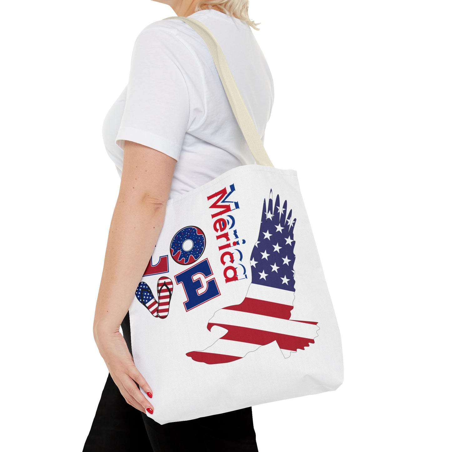 Patriotic Eagle Tote Bag - USA Flag Design, Reusable Shopping Bag, Beach Bag, Gift for Independence Day, Eco-Friendly Carryall