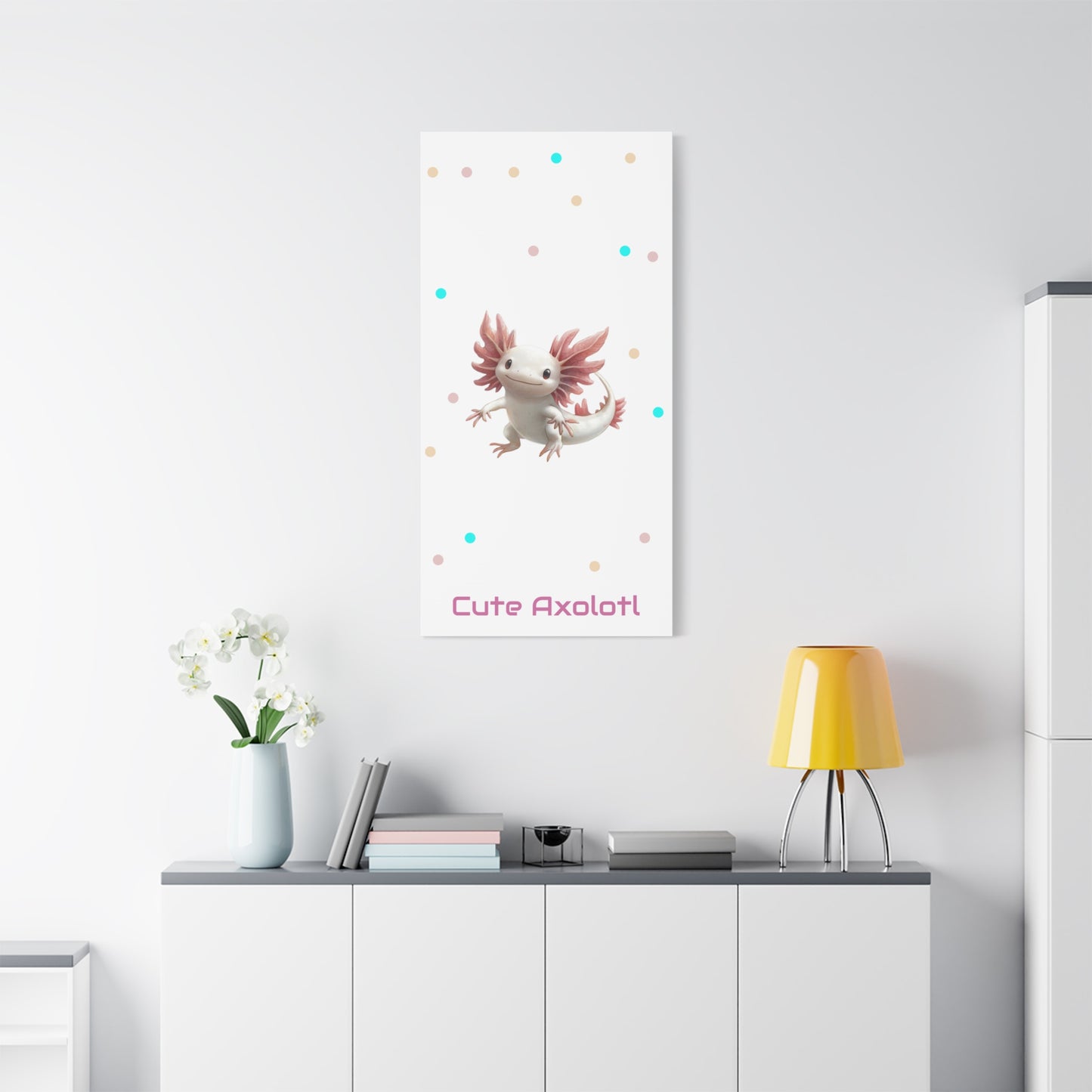 Whimsical Axolotl Canvas Art, Nursery Decor, Cute Wall Art, Kid's Room Decoration, Gift for Animal Lovers, Playful Home Accent