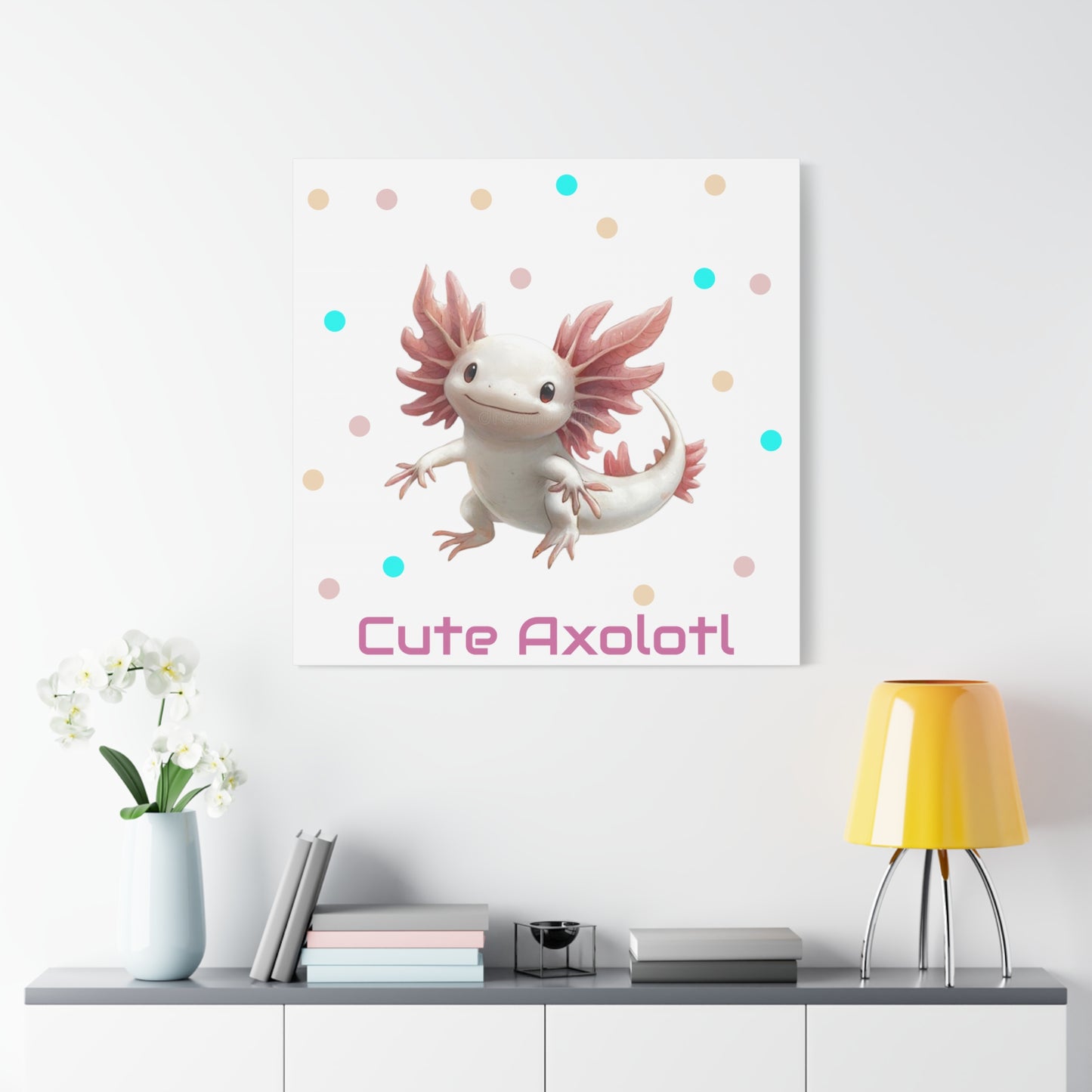 Whimsical Axolotl Canvas Art, Nursery Decor, Cute Wall Art, Kid's Room Decoration, Gift for Animal Lovers, Playful Home Accent